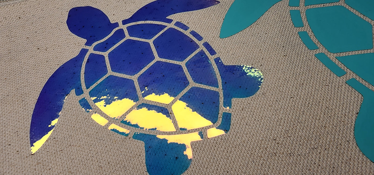 Hologram/Turquoise Turtle Canvas Accessories Bag