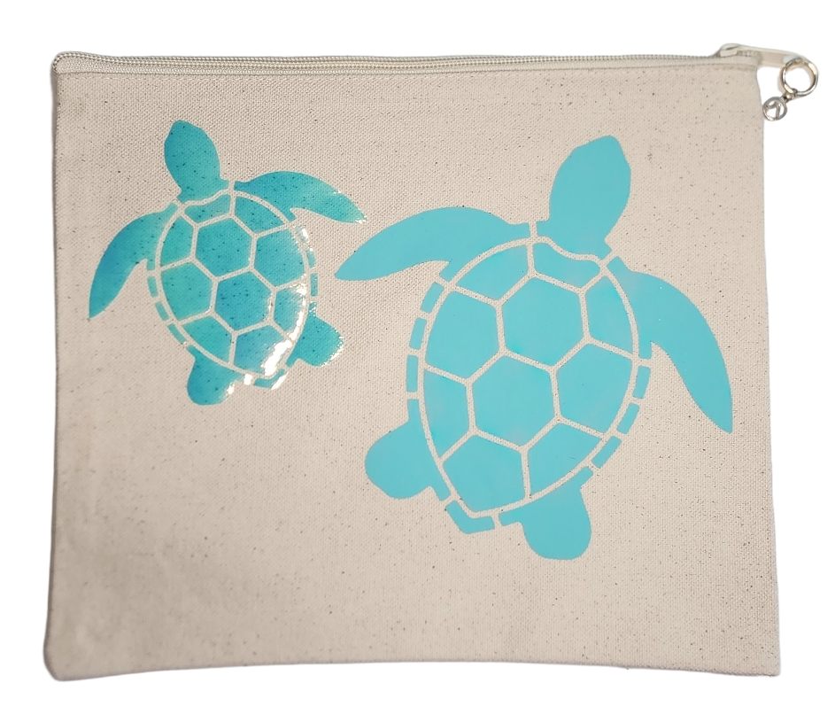Hologram/Turquoise Turtle Canvas Accessories Bag