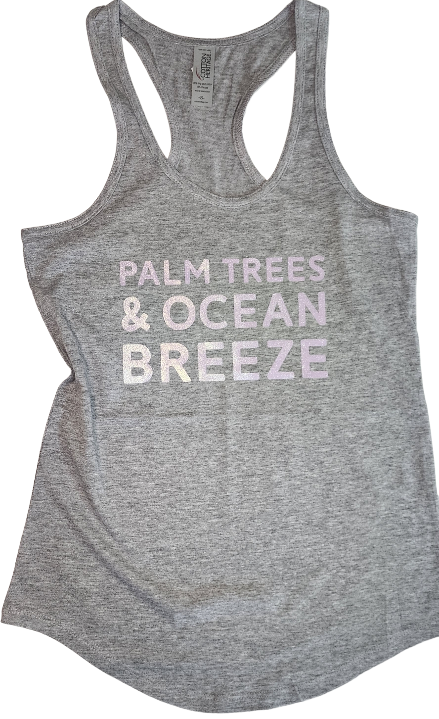 Palm Trees Ocean Breeze Tank Pink Holographic