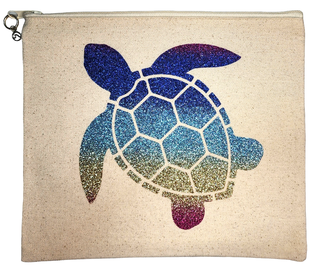 Rainbow Ombre Sparkle Turtle Canvas Accessories Bag