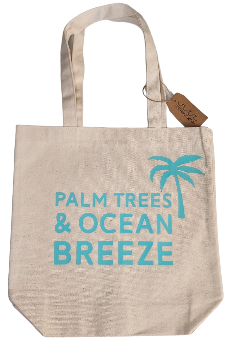 Palm Trees Ocean Breeze Turquoise 13x13 Natural Canvas Tote Bag
