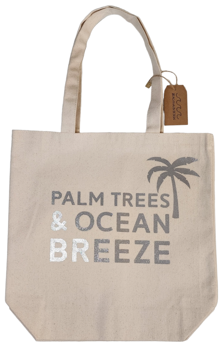 Palm Trees Ocean Breeze Sparkle 13x13 Natural Canvas Tote Bag