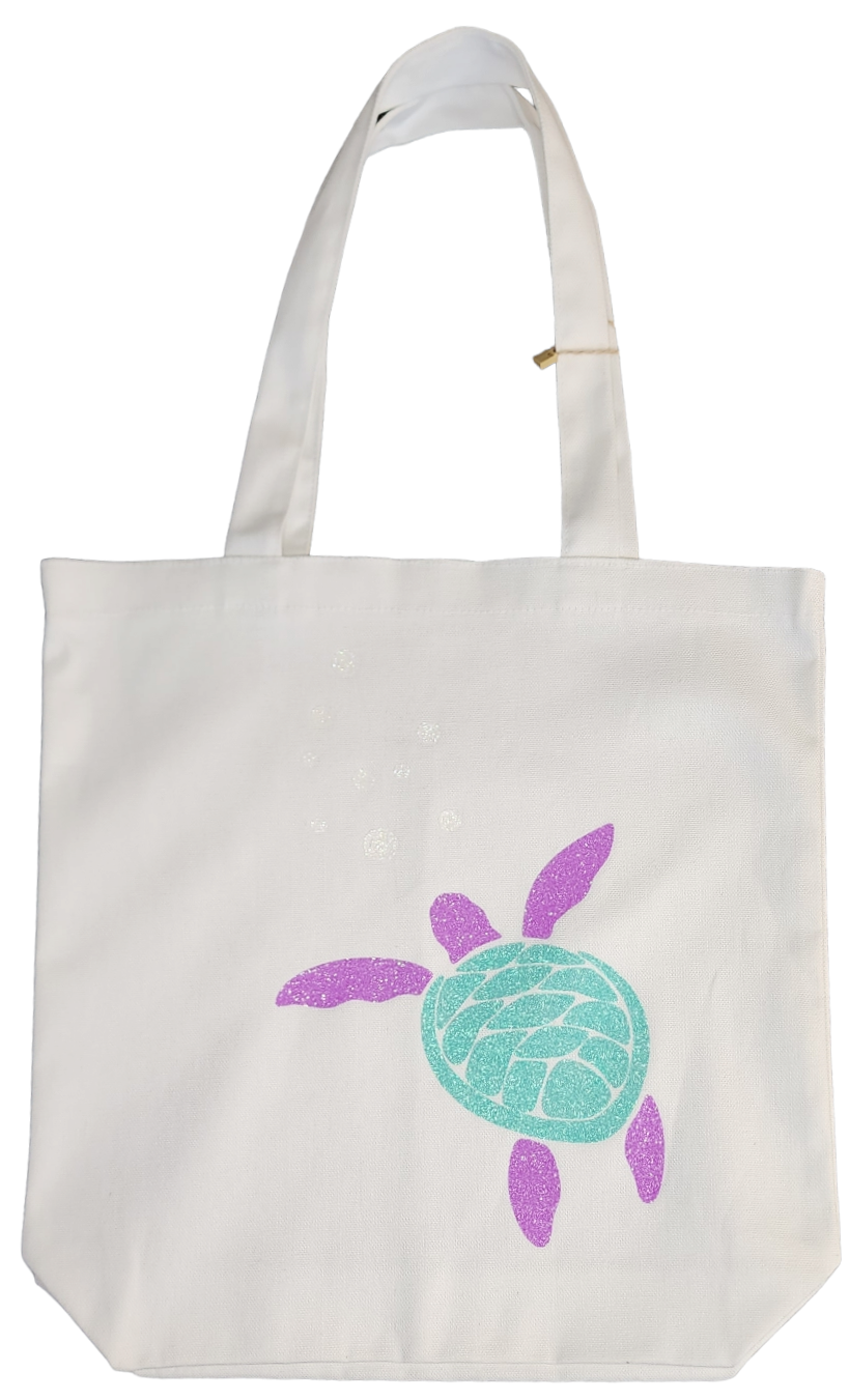 Sea Turtle Sparkle 13x13 White Canvas Tote Bag1